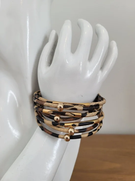 3/$30 Gold & Brown Animal-Print Multi-Strand Bracelet - Picture 1 of 4
